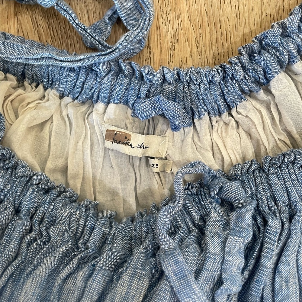 Light Blue Embroidered Tie-Strap Midi Dress - Picture 7 of 11